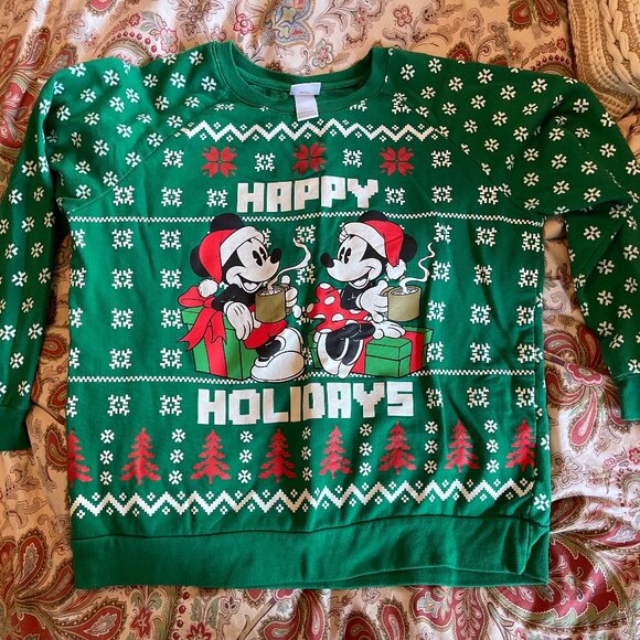 Women's DISNEY Holiday Sweatshirt Mickey Minnie XL NICE!!! - Picture 1 of 8